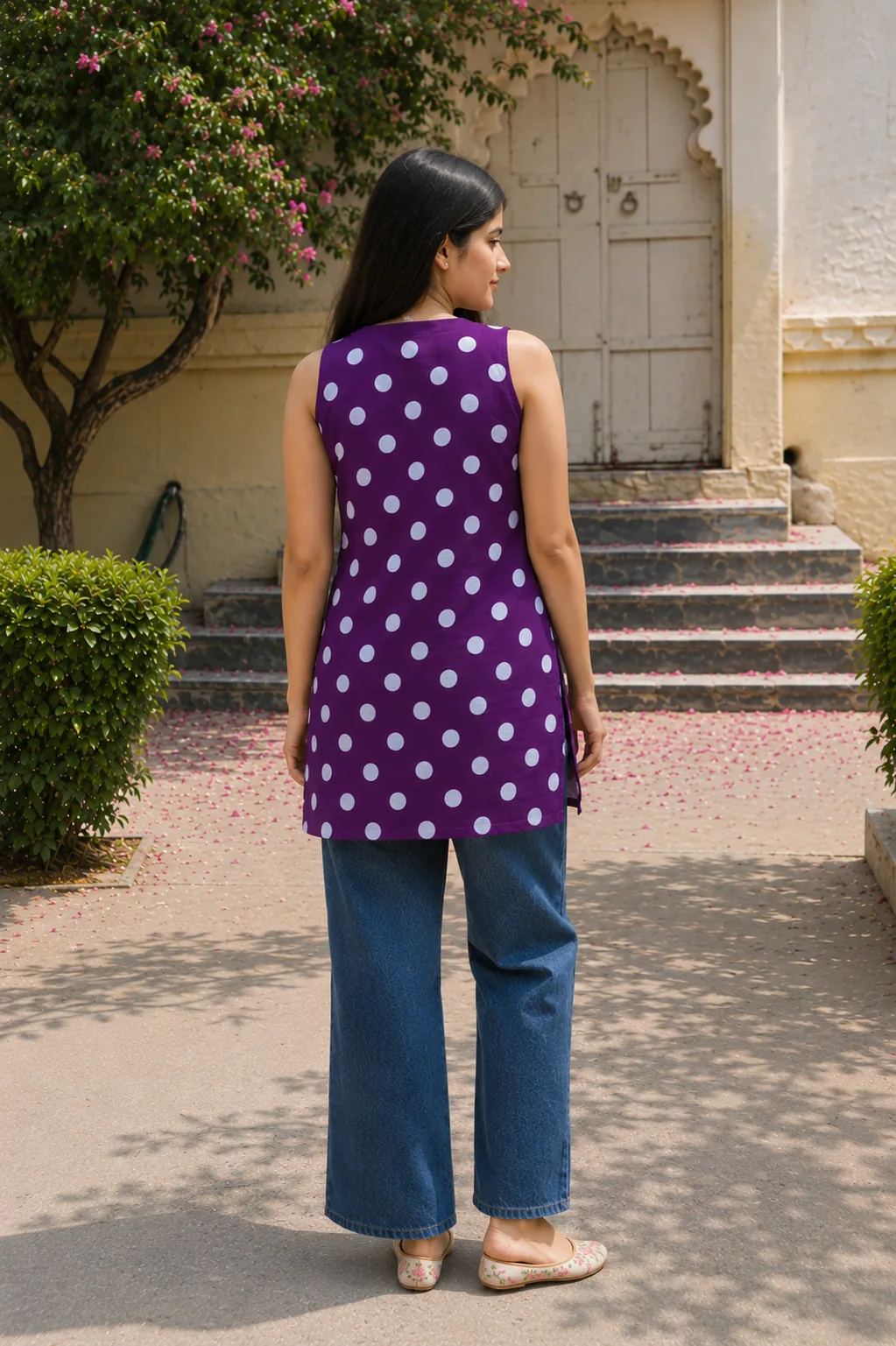 Purple Polka dot Kurti - 100% Cotton