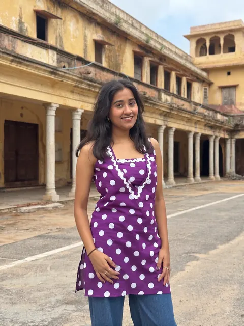 How a customer styled Purple Polka dot Kurti