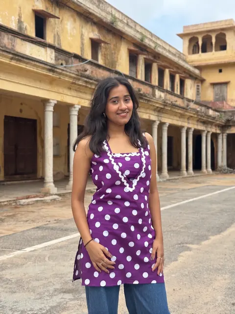 How a customer styled Purple Polka dot Kurti - 100% Cotton
